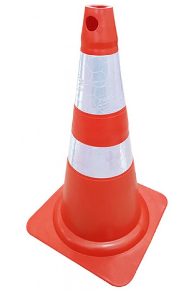 Cone PVC Flexivel Refletivo laranja e branco 50 cm - Plastcor